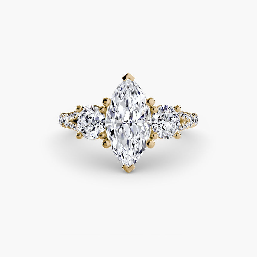 ÉTERNITÉ II – Marquise Cut Three-Stone Pavé Ring Setting in Yellow Gold | SARATTI