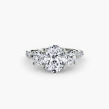 ÉTERNITÉ II Oval Cut three-stone pavé ring setting in 950 Platinum | SARATTI