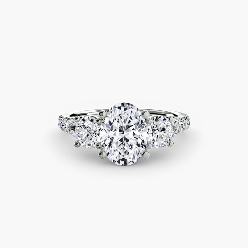 ÉTERNITÉ II Oval Cut three-stone pavé ring setting in 950 Platinum | SARATTI