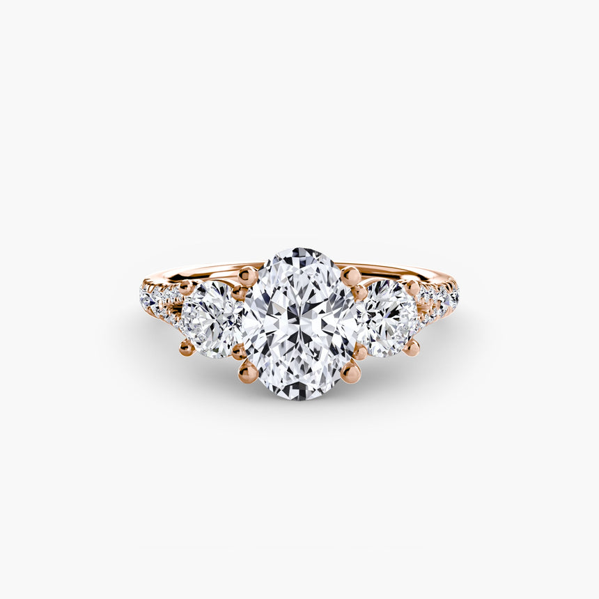 ÉTERNITÉ II Oval Cut three-stone pavé ring setting in Rose Gold | SARATTI