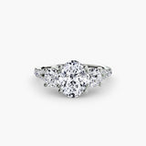 ÉTERNITÉ II Oval Cut three-stone pavé ring setting in White Gold | SARATTI