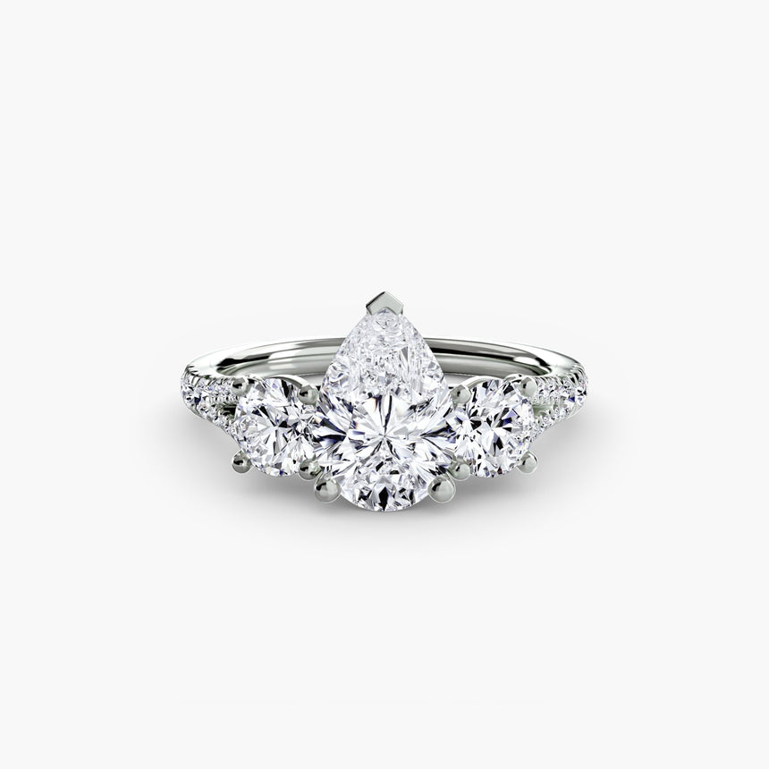 ÉTERNITÉ II – Pear Cut Three-Stone Pavé Ring Setting in 950 Platinum | SARATTI