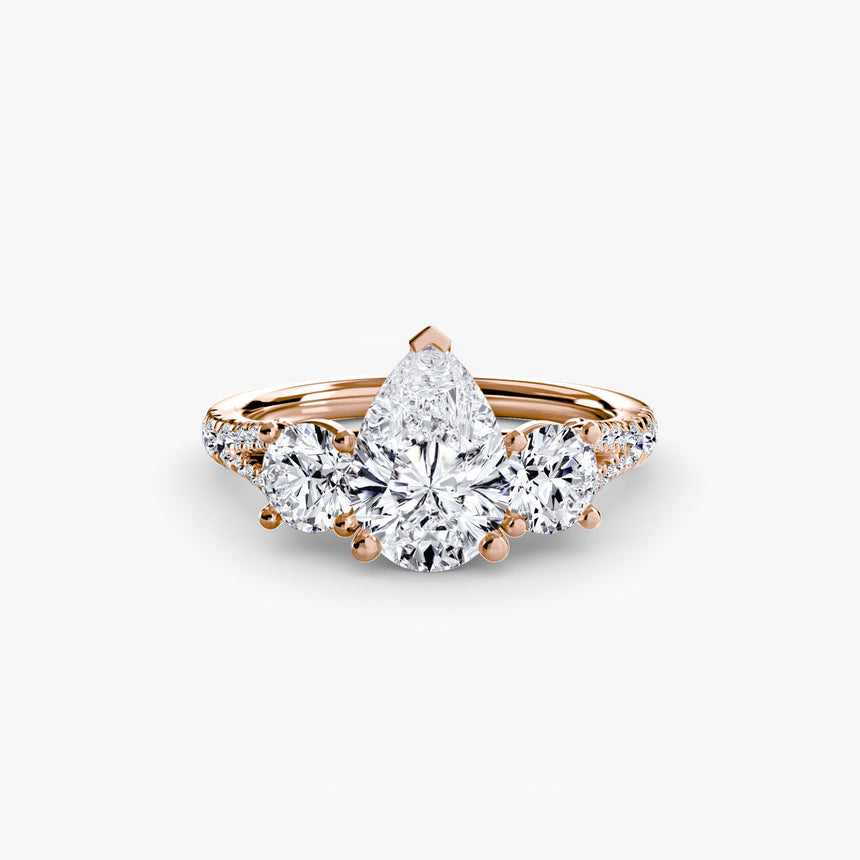 ÉTERNITÉ II – Pear Cut Three-Stone Pavé Ring Setting in Rose Gold | SARATTI