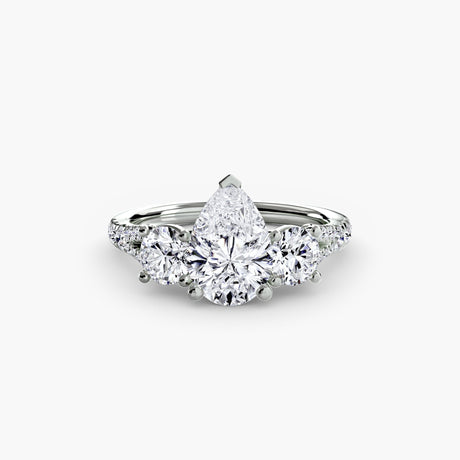 ÉTERNITÉ II – Pear Cut Three-Stone Pavé Ring Setting in White Gold | SARATTI