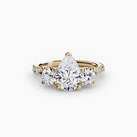 ÉTERNITÉ II – Pear Cut Three-Stone Pavé Ring Setting in Yellow Gold | SARATTI