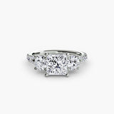 ÉTERNITÉ II – Princess Cut Three-Stone Pavé Ring Setting in White Gold | SARATTI