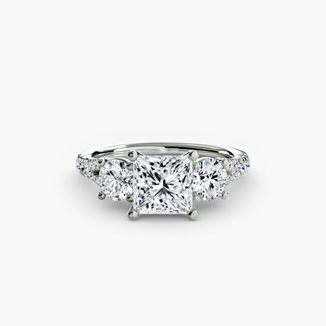 ÉTERNITÉ II – Princess Cut Three-Stone Pavé Ring Setting in White Gold | SARATTI