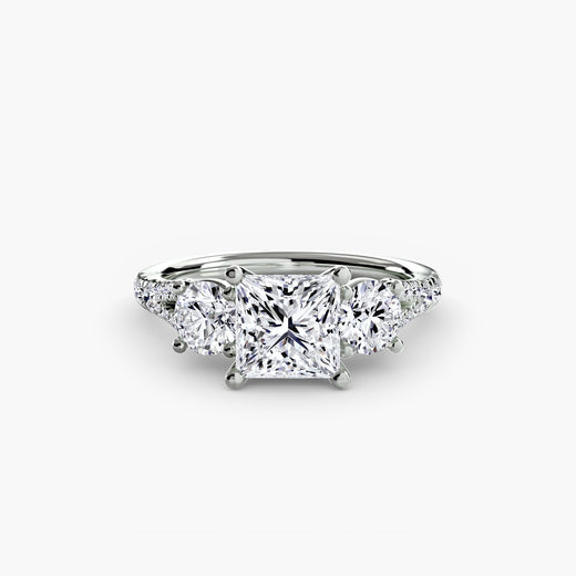 ÉTERNITÉ II – Princess Cut Three-Stone Pavé Ring Setting in White Gold | SARATTI