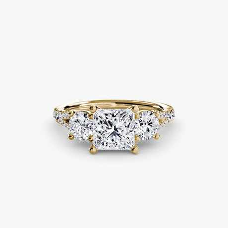 ÉTERNITÉ II – Princess Cut Three-Stone Pavé Ring Setting in Yellow Gold | SARATTI