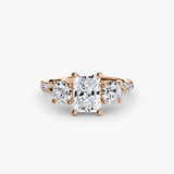 ÉTERNITÉ II Radiant Cut Three-Stone Pavé Ring Setting in Rose Gold | SARATTI