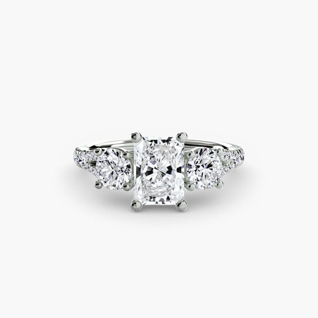 ÉTERNITÉ II Radiant Cut Three-Stone Pavé Ring Setting in White Gold | SARATTI