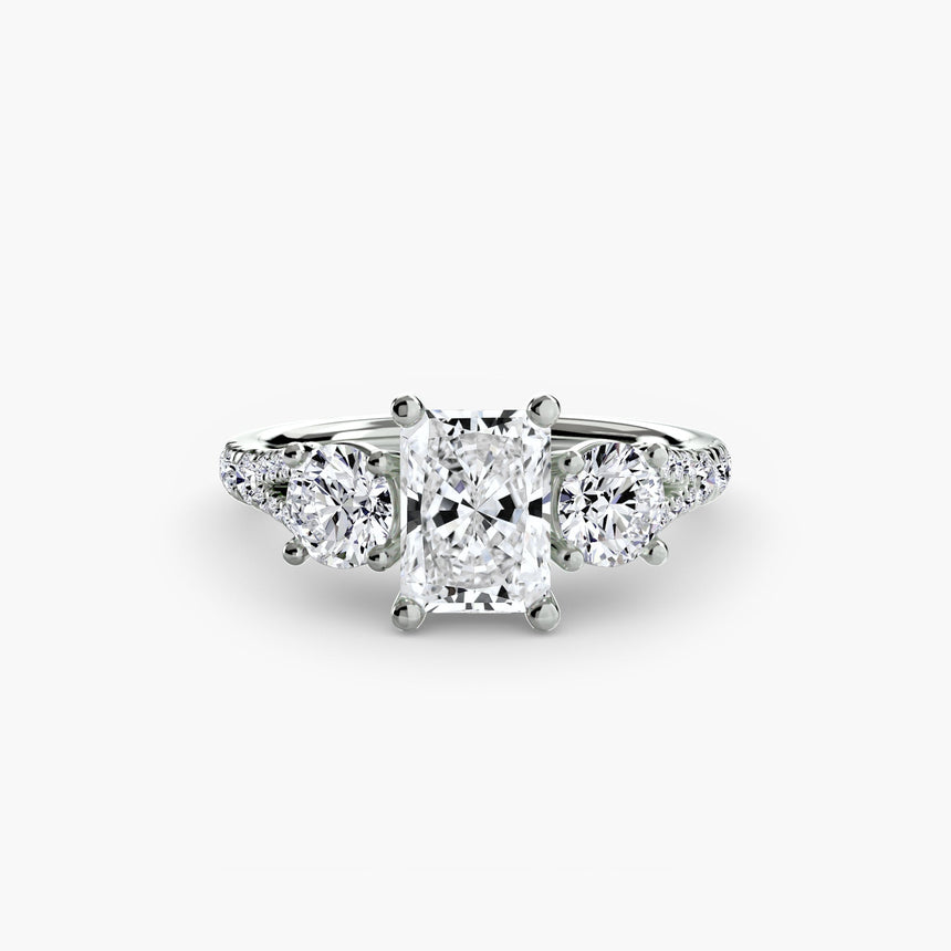 ÉTERNITÉ II Radiant Cut Three-Stone Pavé Ring Setting in White Gold | SARATTI