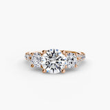 ÉTERNITÉ II – Round Cut Three-Stone Pavé Ring Setting in Rose Gold | SARATTI