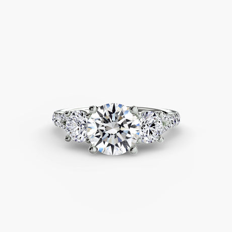 ÉTERNITÉ II – Round Cut Three-Stone Pavé Ring Setting in White Gold | SARATTI