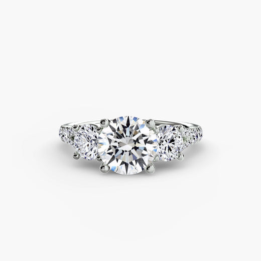 ÉTERNITÉ II – Round Cut Three-Stone Pavé Ring Setting in White Gold | SARATTI