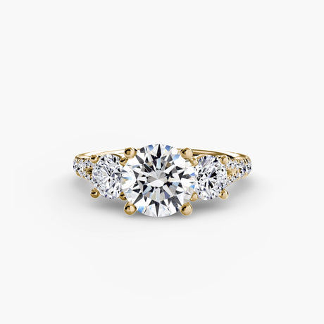 ÉTERNITÉ II – Round Cut Three-Stone Pavé Ring Setting in Yellow Gold | SARATTI