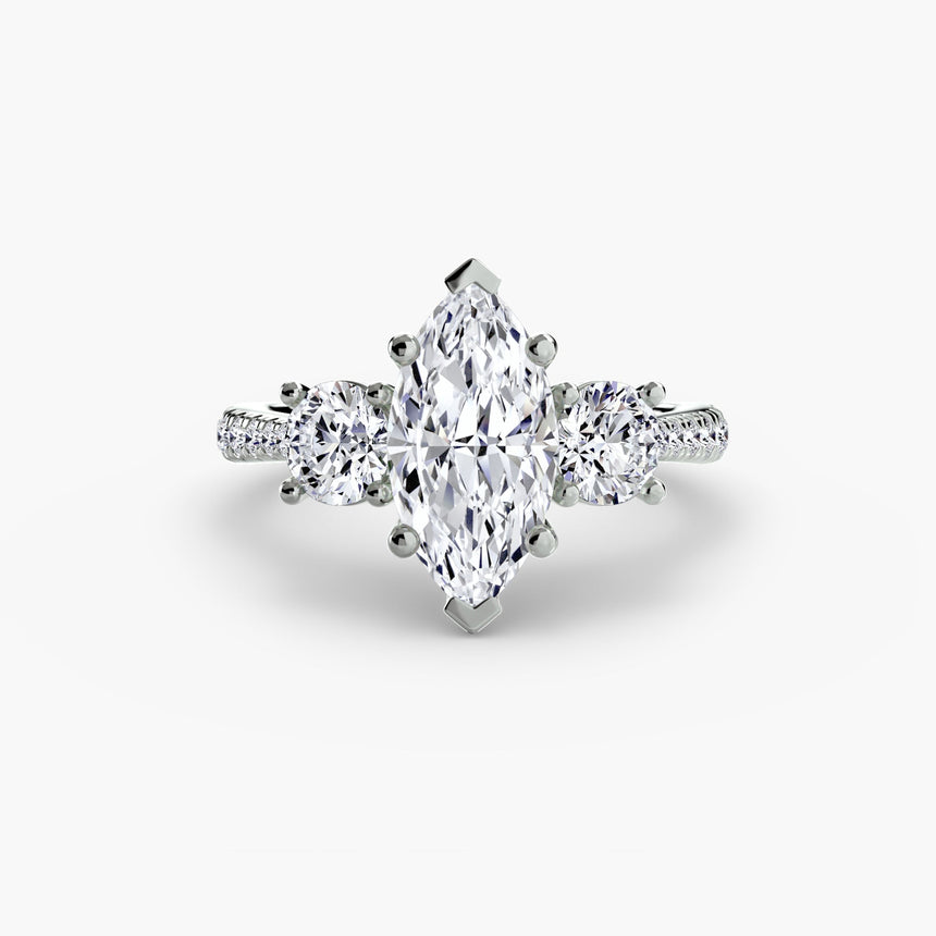 ÉTERNITÉ – Marquise Cut Three-Stone Pavé Ring Setting in 950 Platinum | SARATTI
