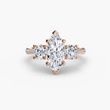 ÉTERNITÉ – Marquise Cut Three-Stone Pavé Ring Setting in Rose Gold | SARATTI