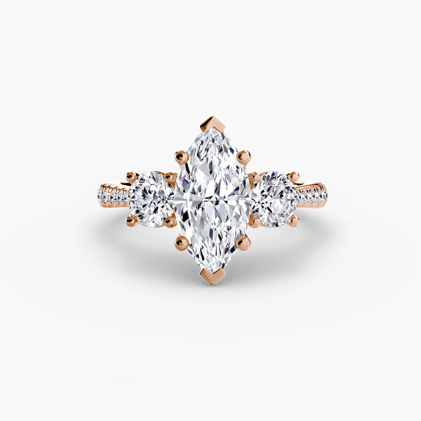 ÉTERNITÉ – Marquise Cut Three-Stone Pavé Ring Setting in Rose Gold | SARATTI