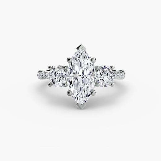 ÉTERNITÉ – Marquise Cut Three-Stone Pavé Ring Setting in White Gold | SARATTI