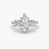 ÉTERNITÉ – Marquise Cut Three-Stone Pavé Ring Setting in Yellow Gold | SARATTI