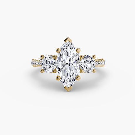 ÉTERNITÉ – Marquise Cut Three-Stone Pavé Ring Setting in Yellow Gold | SARATTI