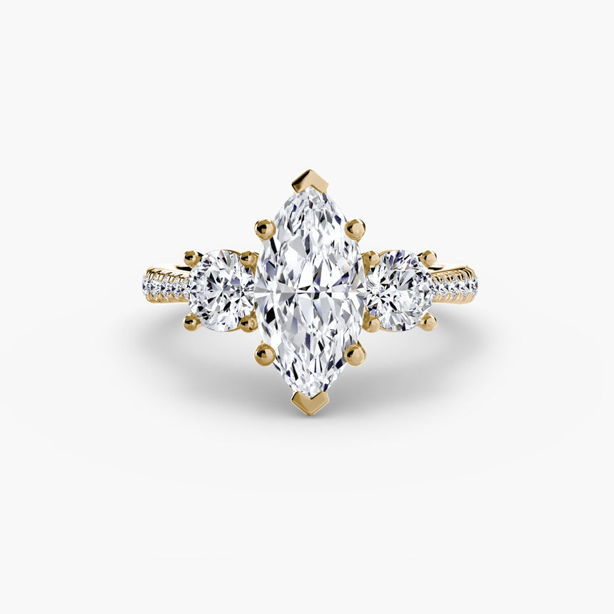 ÉTERNITÉ – Marquise Cut Three-Stone Pavé Ring Setting in Yellow Gold | SARATTI
