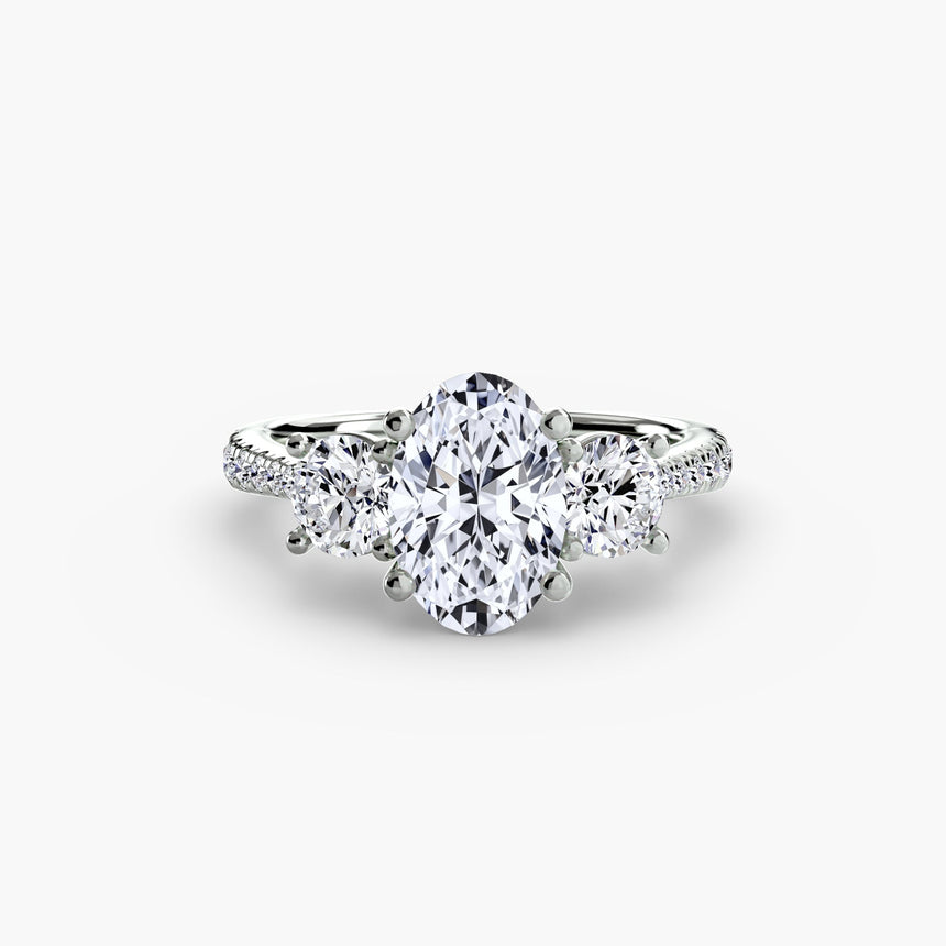 ÉTERNITÉ Oval Cut three-stone pavé ring setting in 950 Platinum | SARATTI