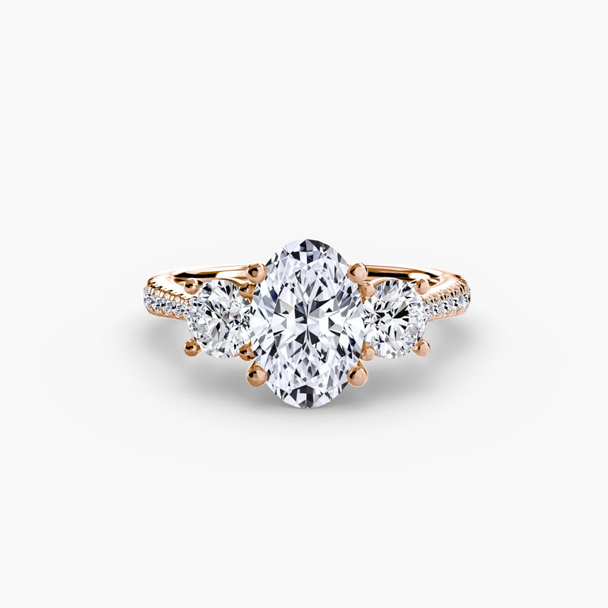 ÉTERNITÉ Oval Cut three-stone pavé ring setting in Rose Gold | SARATTI