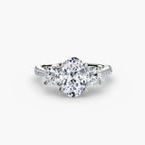 ÉTERNITÉ Oval Cut three-stone pavé ring setting in White Gold | SARATTI