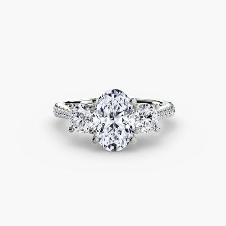 ÉTERNITÉ Oval Cut three-stone pavé ring setting in White Gold | SARATTI