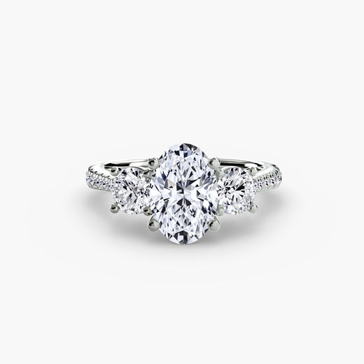 ÉTERNITÉ Oval Cut three-stone pavé ring setting in White Gold | SARATTI