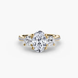 ÉTERNITÉ Oval Cut three-stone pavé ring setting in Yellow Gold | SARATTI