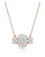 ÉTERNITÉ Oval Cut three-stone pavé necklace setting in Rose Gold with 42 cm cable chain, front view | SARATTI Fine Jewelry