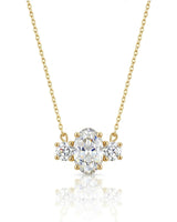 ÉTERNITÉ Oval Cut three-stone pavé necklace setting in polished white metal with 42 cm cable chain, front view | SARATTI Fine Jewelry