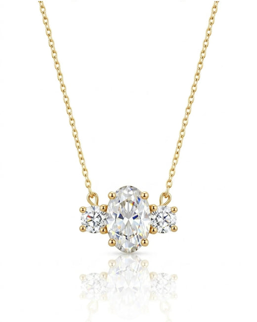 ÉTERNITÉ Oval Cut three-stone pavé necklace setting in polished white metal with 42 cm cable chain, front view | SARATTI Fine Jewelry