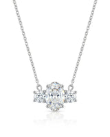ÉTERNITÉ Oval Cut three-stone pavé necklace setting in Yellow Gold with 42 cm cable chain, front view | SARATTI Fine Jewelry