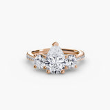 ÉTERNITÉ – Pear Cut Three-Stone Pavé Ring Setting in Rose Gold | SARATTI