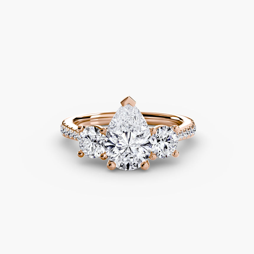 ÉTERNITÉ – Pear Cut Three-Stone Pavé Ring Setting in Rose Gold | SARATTI