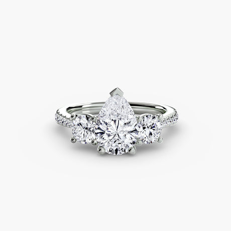ÉTERNITÉ – Pear Cut Three-Stone Pavé Ring Setting in White Gold | SARATTI