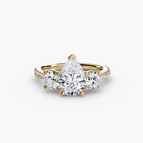 ÉTERNITÉ – Pear Cut Three-Stone Pavé Ring Setting in Yellow Gold | SARATTI