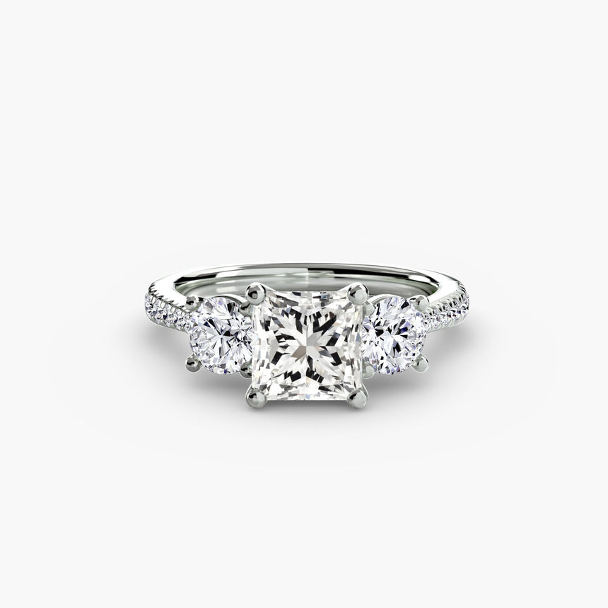 ÉTERNITÉ – Princess Cut Three-Stone Pavé Ring Setting in 950 Platinum | SARATTI