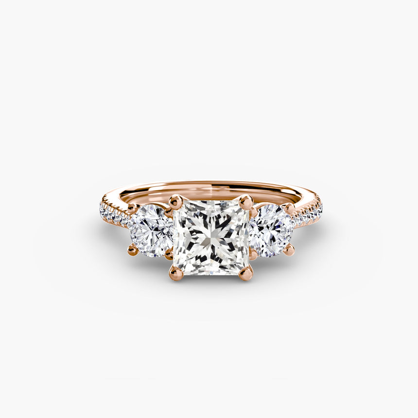 ÉTERNITÉ – Princess Cut Three-Stone Pavé Ring Setting in Rose Gold | SARATTI