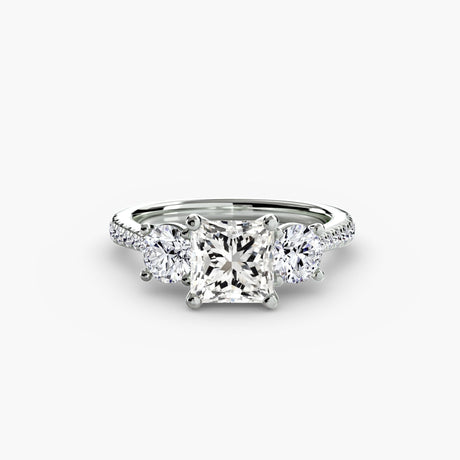 ÉTERNITÉ – Princess Cut Three-Stone Pavé Ring Setting in White Gold | SARATTI