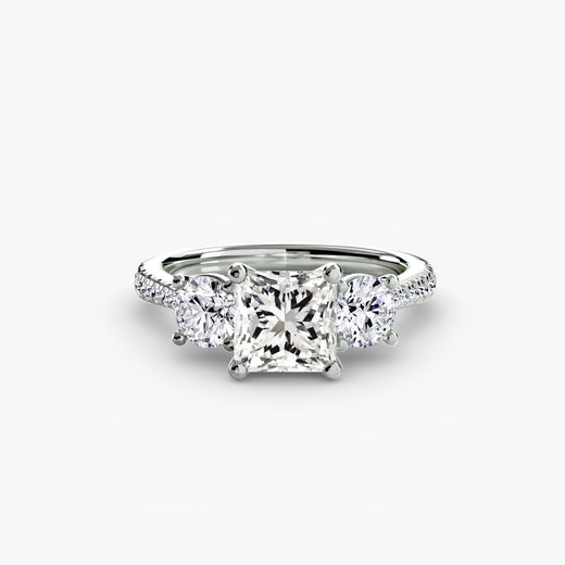 ÉTERNITÉ – Princess Cut Three-Stone Pavé Ring Setting in White Gold | SARATTI