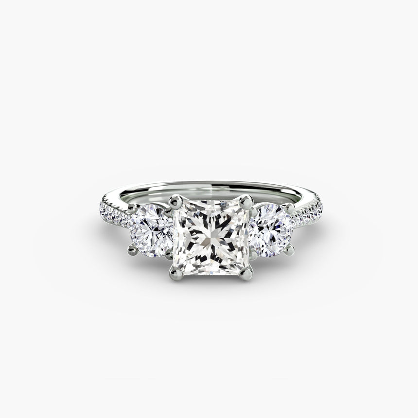 ÉTERNITÉ – Princess Cut Three-Stone Pavé Ring Setting in White Gold | SARATTI