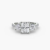 ÉTERNITÉ Radiant Cut Three-Stone Pavé Ring Setting in 950 Platinum | SARATTI