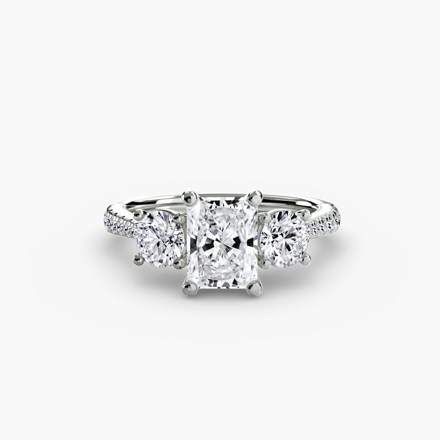ÉTERNITÉ Radiant Cut Three-Stone Pavé Ring Setting in 950 Platinum | SARATTI