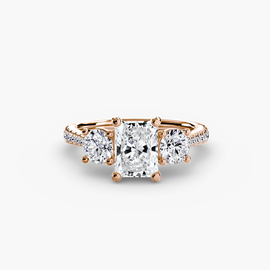 ÉTERNITÉ Radiant Cut Three-Stone Pavé Ring Setting in Rose Gold | SARATTI