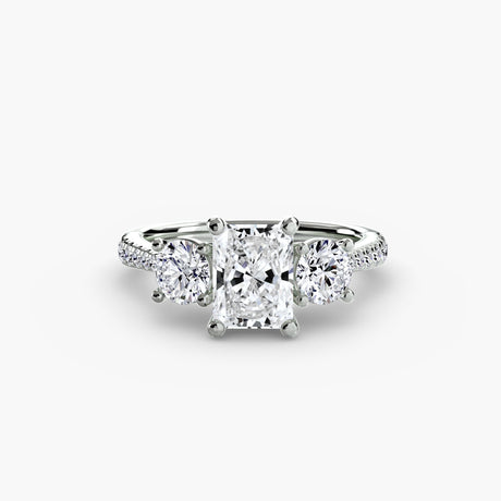 ÉTERNITÉ Radiant Cut Three-Stone Pavé Ring Setting in White Gold | SARATTI